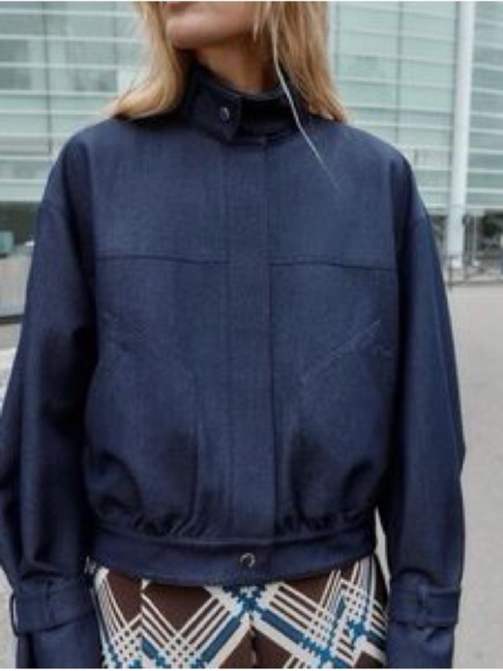 Zara Navy High-Collar Bomber Jacket
